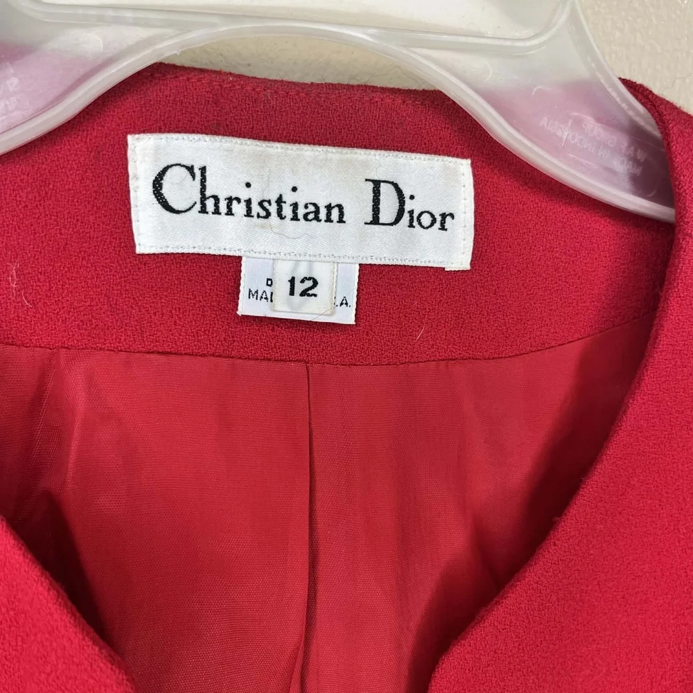 Christian Dior Vintage Red Wool Made In USA Blazer With Black Buttons Size 12